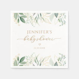 Servilleta De Papel Elegante Greenery Gold Género Baby Shower Neutral