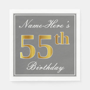 Servilleta De Papel Elegante gris, Faux Gold 55 cumpleaños; Nombre pe