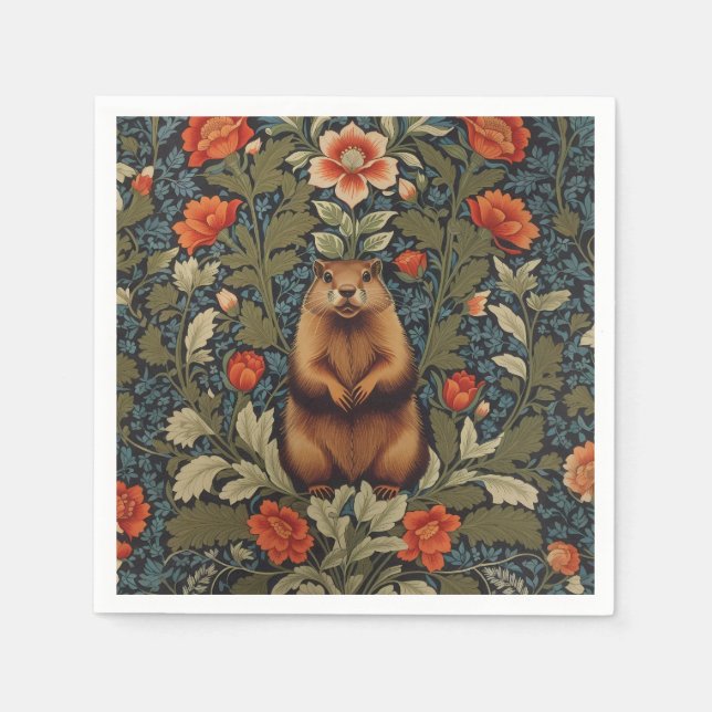 Servilleta De Papel Elegante Groundhog William Morris inspirado (Anverso)