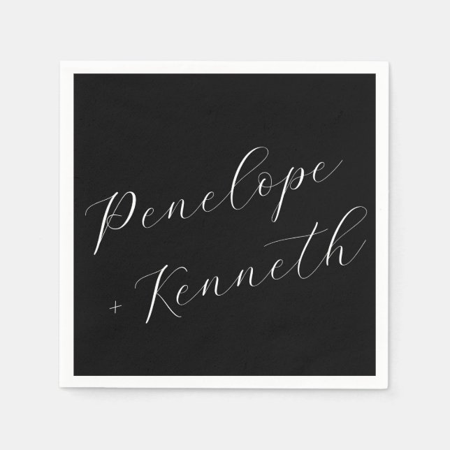 Servilleta De Papel Elegante guión caligrafía Boda Personalizado negro (Anverso)