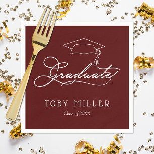 Servilleta De Papel Elegante guión Dark Maroon Graduación Napkins