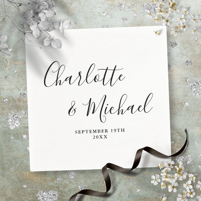 Servilleta De Papel Elegante Guión De Firma Negro Y Blanco (Elegant Signature Script Black And White Napkins)