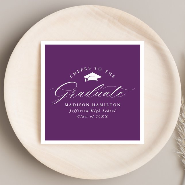 Servilleta De Papel Elegante guión de morado vitorea al graduado (Subido por el creador)