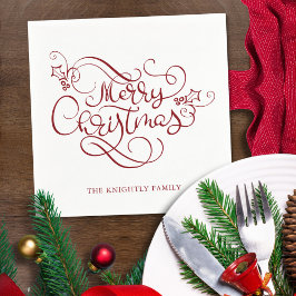 Servilleta De Papel Elegante guión de navidad navideña rojo