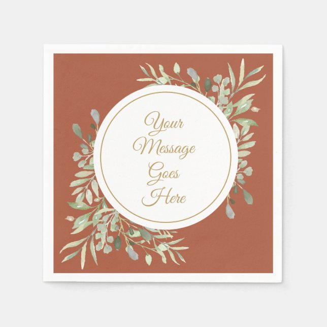 Servilleta De Papel Elegante guión dorado vegetación terracota (Anverso)