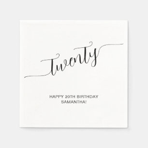 Servilleta De Papel Elegante guión manuscrito veinte cumpleaños