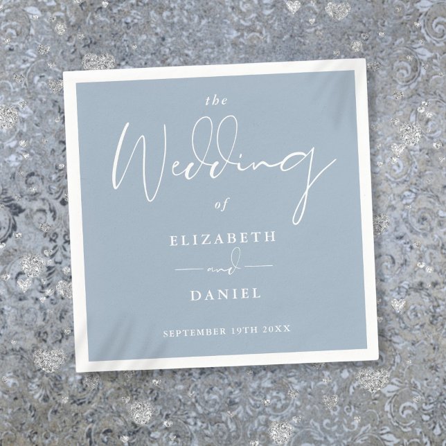 Servilleta De Papel Elegante guión moderno Boda azul turbio (Elegant Modern Script Dusty Blue Wedding Napkins)