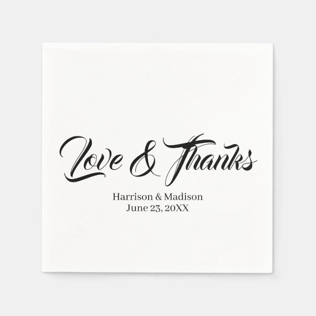 Servilleta De Papel Elegante guión personalizado negro Amor y Gracias  (Anverso)