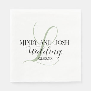 Servilleta De Papel Elegante guion verde sage inicial boda