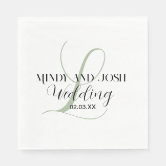 Servilleta De Papel Elegante guion verde sage inicial boda 