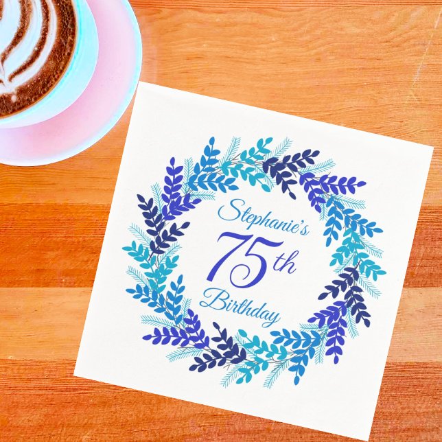 Servilleta De Papel Elegante guirnalda azul 75 cumpleaños (Subido por el creador)