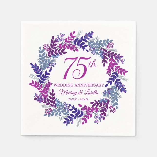 Servilleta De Papel Elegante guirnalda rosa 75° aniversario (Anverso)