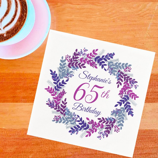 Servilleta De Papel Elegante guirnalda rosa morada 65 cumpleaños (Subido por el creador)