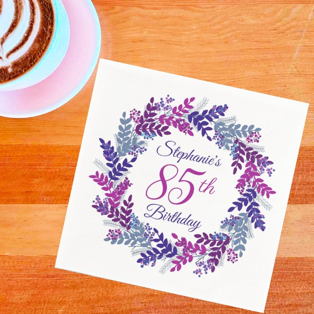 Servilleta De Papel Elegante guirnalda rosa morada 85 cumpleaños (Subido por el creador)