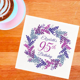 Servilleta De Papel Elegante guirnalda rosa morada 95 cumpleaños