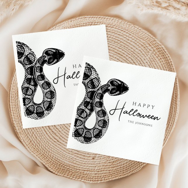 Servilleta De Papel Elegante Halloween De Serpientes Blancas Y Negras (Elegant Black And White Snake Halloween Napkins)