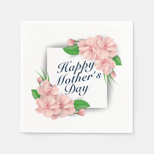 Servilleta De Papel Elegante Happy Mother's Day Floral Frame Napkin (Anverso)