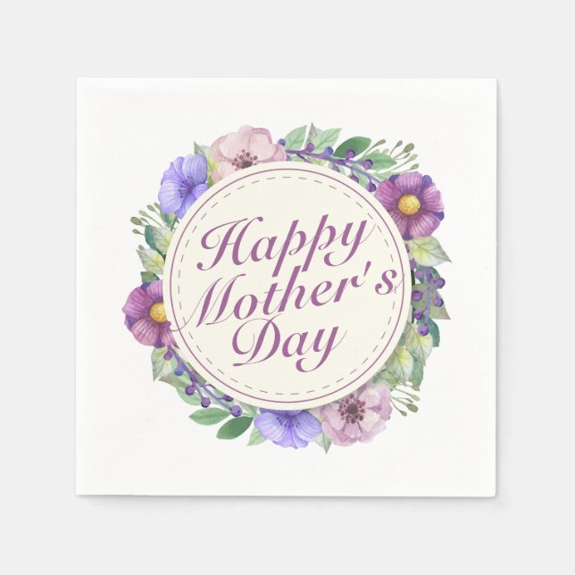 Servilleta De Papel Elegante Happy Mother's Day Floral Frame Napkin (Anverso)