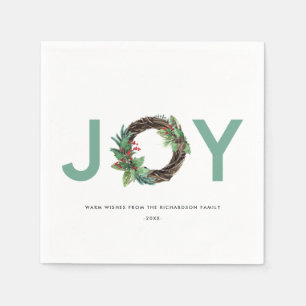 SERVILLETA DE PAPEL ELEGANTE HOLLY BERRY RED VERDE JOY WREATH NAVIDADE
