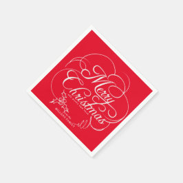 Servilleta De Papel Elegante Holly Merry Christmas Red