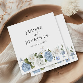 Servilleta De Papel Elegante Hydrangea Azul Roses Blancas Boda Floral
