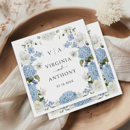 Servilleta De Papel Elegante Hydrangea Azul Roses Blancas Boda Floral