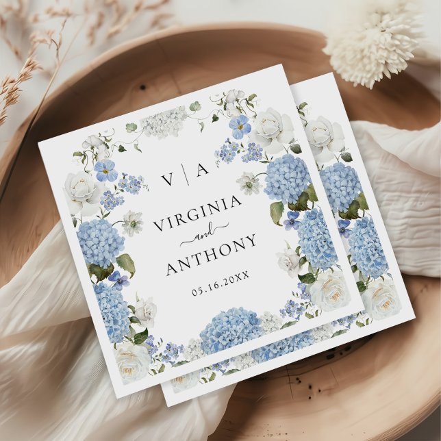 Servilleta De Papel Elegante Hydrangea Azul Roses Blancas Boda Floral (Subido por el creador)