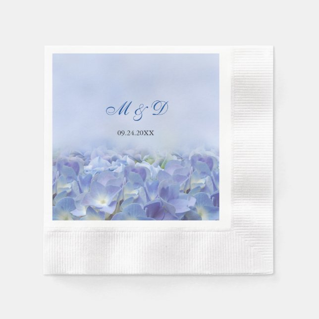 Servilleta De Papel Elegante Hydrangea Blue Florals Boda Napkins (Anverso)