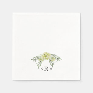 Servilleta De Papel Elegante Hydrangea Foliage Monograma Cóctel