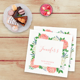 Servilleta De Papel Elegante Hydrangea Rosa Blanco Botánico Baby Showe