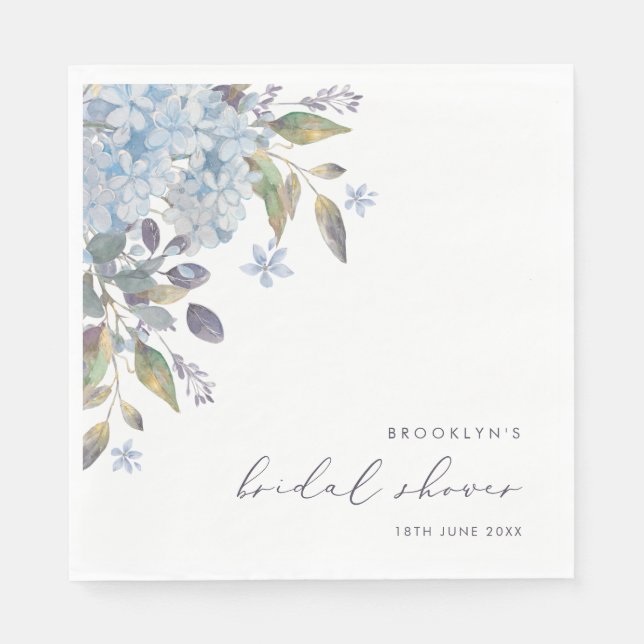 Servilleta De Papel Elegante Hydrangeas Blue Bridal Shower Napkins (Anverso)