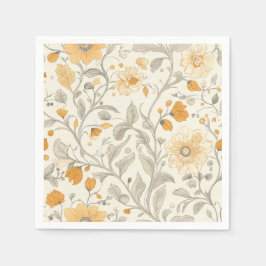 Servilleta De Papel Elegante Ilustracion botánico beige y amarillo