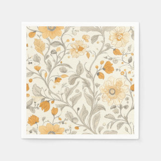 Servilleta De Papel Elegante Ilustracion botánico beige y amarillo