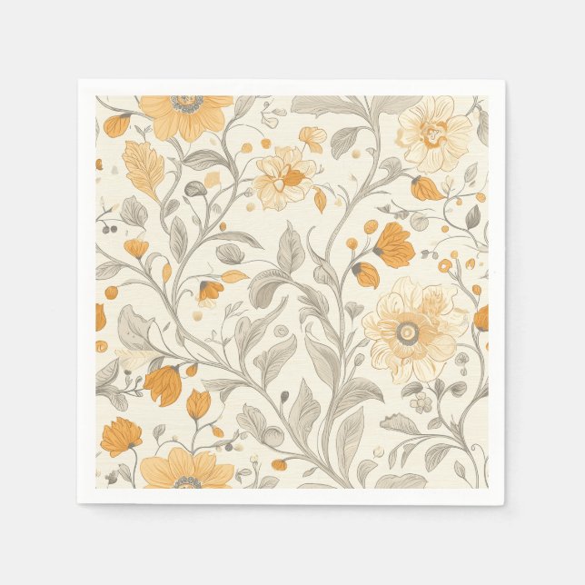 Servilleta De Papel Elegante Ilustracion botánico beige y amarillo (Anverso)
