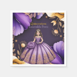 Servilleta De Papel Elegante Ilustracion Chica Purple Quinceañera
