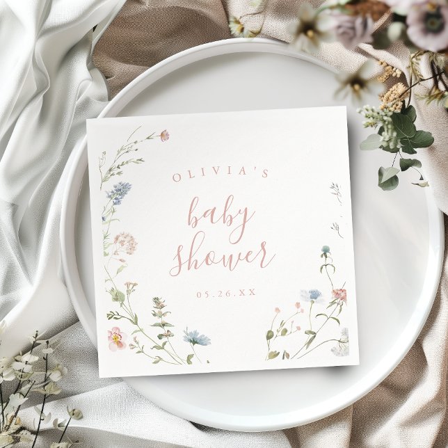 Servilleta De Papel Elegante Jardin de Flores Silvestres Rosa Boho Beb (Elegant Pink Wildflower Rustic Boho Baby Shower Napkins)