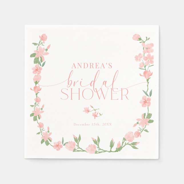 Servilleta De Papel Elegante Jardín Floral de Melocotón para Despedida (Anverso)