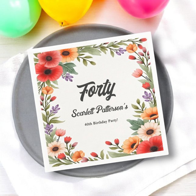 Servilleta De Papel Elegante jardín floral rústico verano 40 cumpleaño (Subido por el creador)