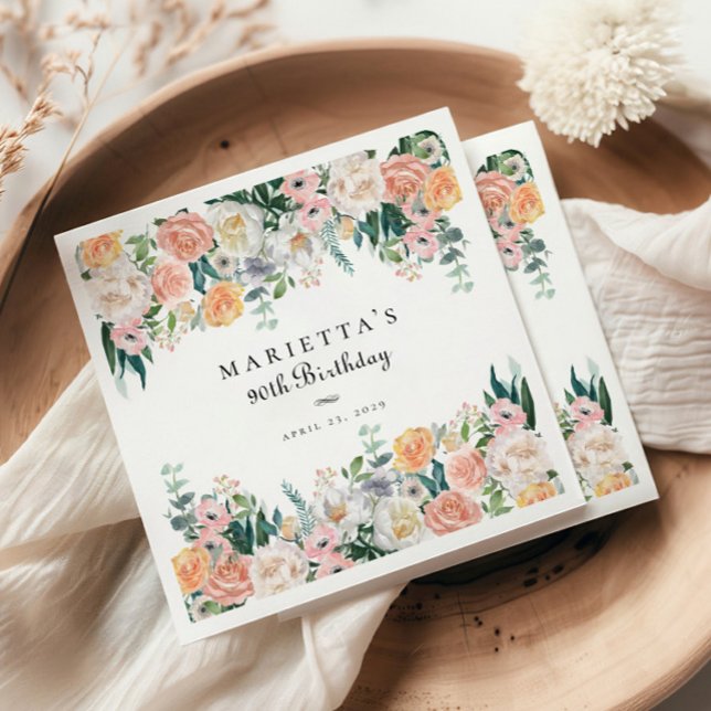 Servilleta De Papel Elegante Jardín Floral Vegetación 90 cumpleaños (Subido por el creador)