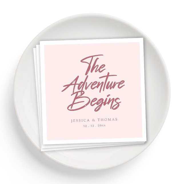 Servilleta De Papel Elegante la aventura comienza Boda de oro Rosa (Personalized Elegant the Adventure Begins Rose Gold Wedding Napkins)