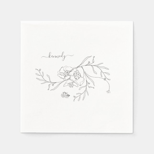 Servilleta De Papel Elegante Lápiz Foliage Personalizado Floral Cóctel (Anverso)