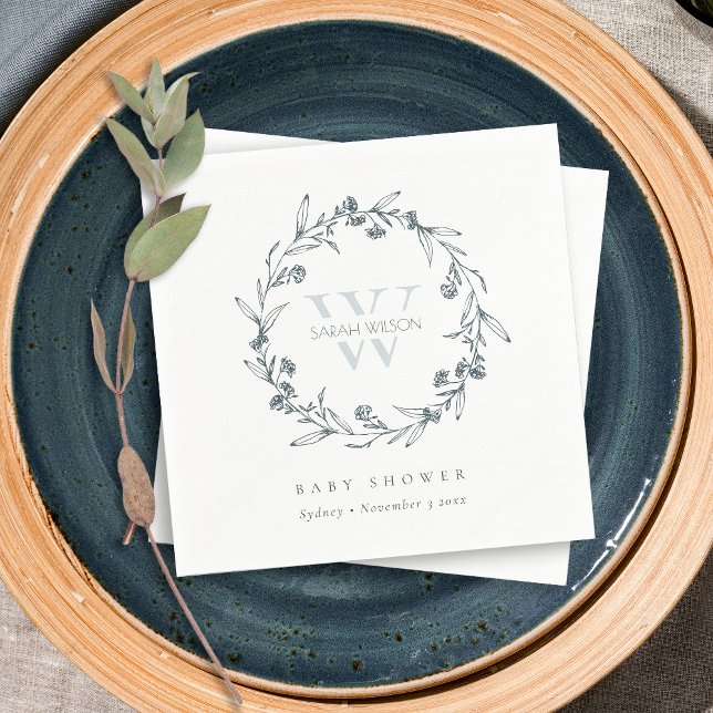 Servilleta De Papel Elegante Laurel Floral Wreath Monograma Baby Showe (Subido por el creador)