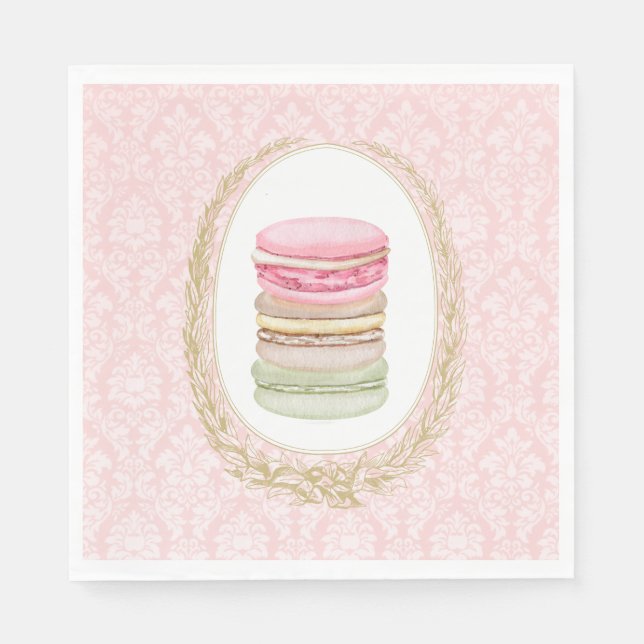 Servilleta De Papel Elegante Laurel Wreath con Macarons Pastel (Anverso)