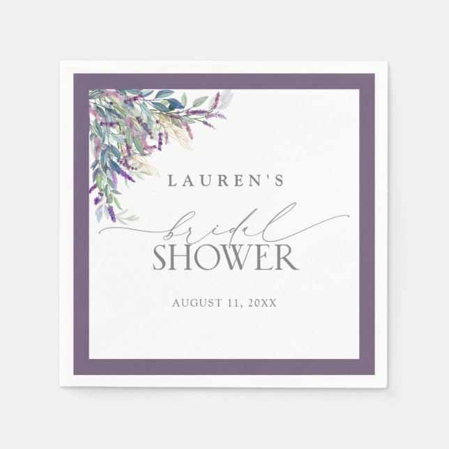 Servilleta De Papel Elegante Lavanda Floral acuarela Ducha Nupcial (Anverso)