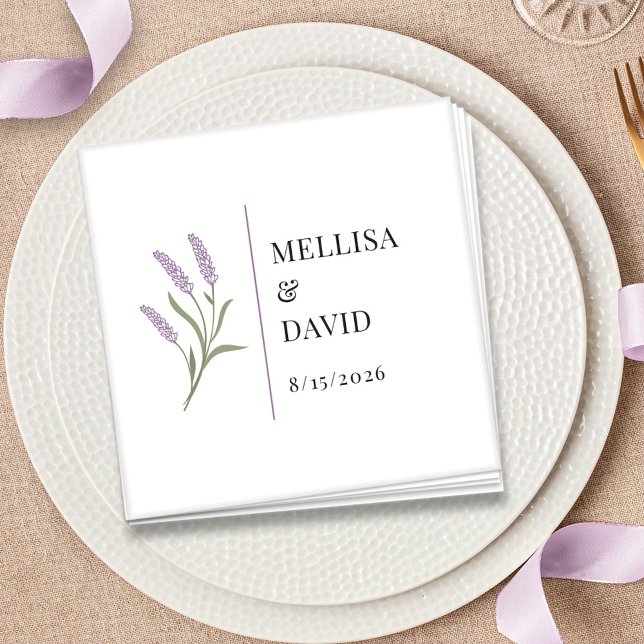 Servilleta De Papel Elegante Lavanda Floral Boda Cocktail Napkin (Lavender Floral Wedding Cocktail Napkin by Fiesta Valley Print)