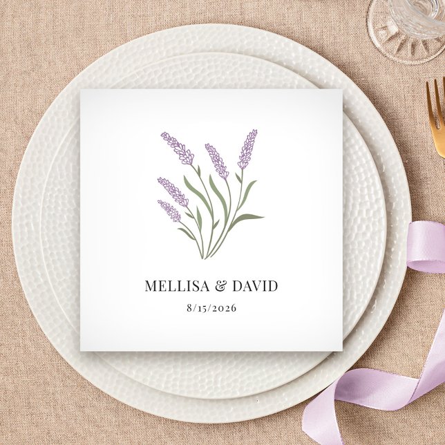 Servilleta De Papel Elegante Lavanda Floral Boda Napkin (Lavender Floral Wedding Napkin by Fiesta Valley Print)