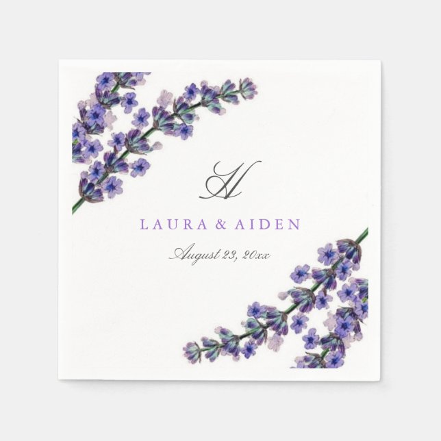 Servilleta De Papel Elegante Lavanda Monograma Boda Napkin (Anverso)