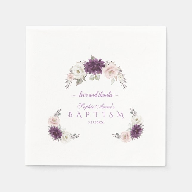 Servilleta De Papel Elegante lavanda Rubor White Floral Baptismo (Anverso)