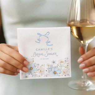 Servilleta De Papel Elegante lazo azul y bridal shower floral