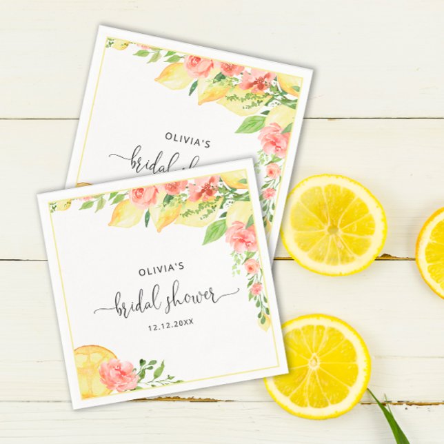 Servilleta De Papel Elegante Lemons Greenery Bridal Shower Napkins (Subido por el creador)